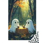 Halloween Ghost Tea Party Adult Jigsaw Puzzle, 1000 Pieces, 70x50cm/1000pcs; A Calm After-work Activity; White Card Pieces for Tidy Handling