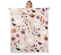 Halloween Ghost Throw Blankets,Black Bat Spider Web Fleece Blanket,Kids Girls Boys Adult Autumn Floral Leaves Fuzzy Blankets Vintage Bohemian Sherpa Blanket Chair Sofa Bed Decor,90"×90"