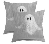 Halloween Ghost Throw Pillow Covers Set of 2, Grey Spooky Decorative Cushion Cases for Home Sofa Bed Couch, Fun Fall Decor 24x24 Inch