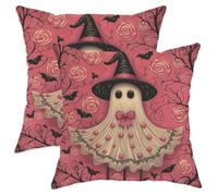 Halloween Ghost Throw Pillow Covers Set of 2, Peach Witch Design Decorative Cushion Covers for Festive Home Sofa Bed Decor 28x28 Inch