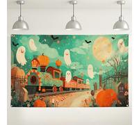 Halloween Ghost Train Backdrop, Spooky Pumpkin and Ghost Party Decorations, Fun Outdoor/Indoor Photo Background for Halloween Events 71x43 Inch
