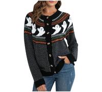 Halloween Ghost Vintage Polka Dot Long Sleeve Knitted Cardigan Sweater Women's Loose Cross Border Women's Clothing Loose Fit Style Sweater Top