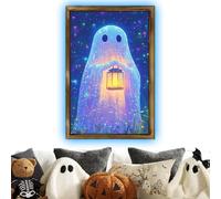 Halloween Ghost Wall Art, Luminous Ghosts Posters Wall Art, Wooden Framed Spooky Artwork Prints, Glow-in-the-Dark Decorative Pictures for Bathroom, Bedroom, Kitchen, Haunted House, Party