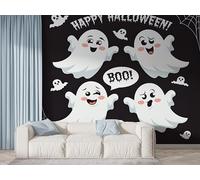 Halloween Ghost Wall Mural, Self Adhesive Wallpaper Peel and Stick, Spider Web Starry Sky Home Decor Photo Wallpaper, Silk Cloth Wall Sticker for Living Room & Bedroom, 450x315 cm - F-584