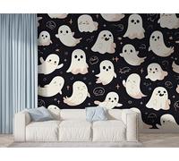 Halloween Ghost Wall Mural, Self Adhesive Wallpaper Peel and Stick, Starry Sky Party Home Decor Photo Wallpaper, Silk Cloth Wall Sticker for Living Room & Bedroom, 450x315 cm - F-660