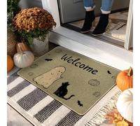 Halloween Ghost Welcome Mat, Cat Pumpkin Doormat for Indoor & Outdoor Entryway Fall Decor, Rubber Non-Slip Waterproof Dust Control Doormats, Easy Clean 29x17 Inch