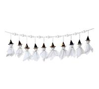 Halloween Ghost Witch Beaded Garland Spooky White Ghost Charm Hanging Wooden String Banner Halloween Party Decorations (White A, 4m /13ft)