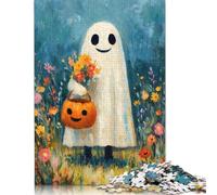 Halloween Ghost with Flowers And Pumpkin Puzzles 500 Pieces Wooden Puzzles for Adults & Teenager Stress Relief Toys 500pcs (52x38cm)