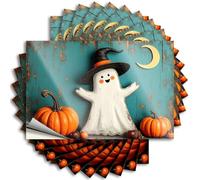 Halloween Ghost with Pumpkins Under A Crescent Moon Funny Sticker Love Decor Self Adhesive | Funny Window Vinyl Sticker Pack for Standing(6X9CM)