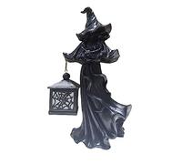Halloween Ghostly Statue 20inch Resin with Lamp Resin Ghostly Hell Messenger Statue Halloween Sculpture Garden Yard Decoration Witch Messenger Hell Lamp with A Lamp with A Small (Black, One Size)