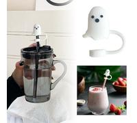 Halloween Ghostly Straw Caps Silicone Lids for 40oz Glasses 10mm Cup Accessories Reusable Drink Cover Party Supplies (E, 1cm)