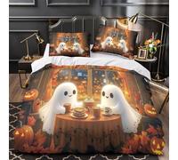 Halloween ghosts 3D Digital Print Duvet Cover Set 3pcs Microfibre Lightweight Concealed cartoon whimsical Duvet Insert Cover 2 Pillowcases Skin-Friendly Home Decor Kids & Girls Super king（260x220cm）