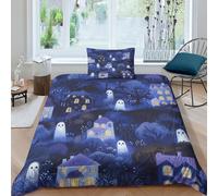 Halloween Ghosts And Monsters Duvet Cover Set 3 PCS Hotel Quality Quilt Cover Bed Sets Bed Covers with Pillowcases with Zipper Closure Hypoallergenic Soft Breathable Microfiber Single（135x200cm）