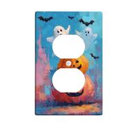 Halloween Ghosts and Pumpkins Light Switch Cover Plate, Colorful Fall Decor for Home Accents, Thermoplastic Wall Plates, Standard Size Single Duplex Outlet