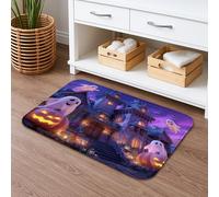 Halloween Ghosts and Pumpkins Quick Dry Bath Mat, Spooky Haunted House Decorative Non Slip Shower Rug, Autumn Flannel Washable Bath Rugs for Bathroom Toilet Restroom 20x32 Inch
