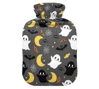 Halloween Ghosts Bats Gray Hot Water Bottle with Cover for Pain Relief Warm Water Bag for Pregnant Women, 2L