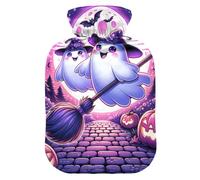 Halloween Ghosts Bats Purple Hot Water Bottle with Soft Cover Hot Water Bag for Menstrual Cramps