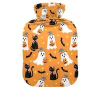 Halloween Ghosts Black Cats Hot Water Bottle with Cover for Pain Relief Heating Bottles for Menstrual Cramps, 2L