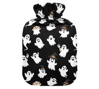 Halloween Ghosts Black Hot Water Bottle with Cover for Pain Relief Hot Bottle Water Bag for Sore Muscles, 2L