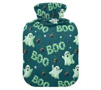 Halloween Ghosts Boo Black Hot Water Bottle with Cover for Pain Relief Hot Water Bed Warmer for Back Pain, 2L