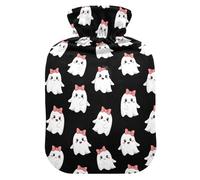 Halloween Ghosts Bows Black Hot Water Bottle with Cover for Pain Relief Heating Bottles for Headaches, 1L
