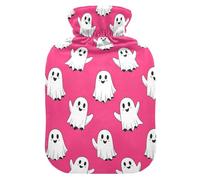 Halloween Ghosts Cartoon Pink Hot Water Bottle with Cover for Pain Relief Heating Bag for Adults, 1L