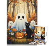 Halloween Ghosts, Cat, And Pumpkin 1000 Piece Jigsaw Puzzle for Teenagers Interactive Logical Thinking Game Ideal Memorable Occasion Gift Size 38x52cm