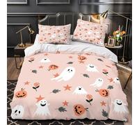 Halloween Ghosts Comforter Cover 3D Design Printed Durable 3 Pcs Bedding Set Zipper cartoon Spooky Design Duvet Cover Super Soft All Season for Kids Girls Boys Adults Women Teens Single（140x200cm）
