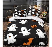 Halloween Ghosts Comforter Cover 3D Print Hypoallergenic 3PCs Bed Linen Hidden Zipper Cartoon Spooky Design Quilt Cover Extra Soft Durable for Teens Youth Adults Women Kids Boys Single（140x200cm）