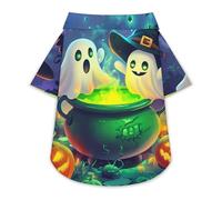Halloween Ghosts Dog Hawaiian Shirt Stretch Collar Button Down Pet Clothes for Small Medium Puppy