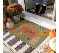 Halloween Ghosts Doormat, Green Welcome Mat for Indoor & Outdoor Entryway Fall Decor, Rubber Waterproof Non-Slip Dirt Resistant Front Mats, Easy Care 29x17 Inch