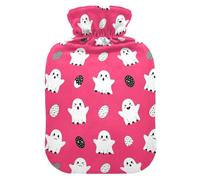 Halloween Ghosts Dots Pink Hot Water Bottle with Cover for Pain Relief Heating Bottle for Cramps, 1L