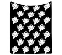 Halloween Ghosts Fleece Blanket, Black Spooky Ghost Throw Blanke, Super Soft & Cosy Fleece in Black, Halloween Decorations