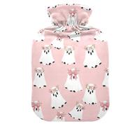 Halloween Ghosts Flowers Pink Hot Water Bottle with Cover for Pain Relief Feet Warmer for Adults, 1L