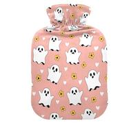 Halloween Ghosts Flowers Pink Hot Water Bottle with Cover for Pain Relief Heating Bag for Adults, 1L