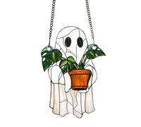 Halloween Ghosts Glass Window Hangings, Cute Ghost Garden Decoration, Funny Stained Glass Suncatcher, Charming Ghost Halloween Home Decoration for Indoor &Outdoor