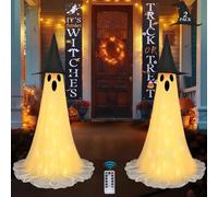 Halloween Ghosts Indoor Decoration ,2 Pack Standing LED Lights Ghosts with Remote Control and Adjustable Height,6FT Terror Banner,Scary Halloween Ghost Decor Set for Indoor Porch Yard Garden Party