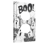 Halloween Ghosts Light Switch Cover Plates/Outlet Covers, Black White Spooky Cemetery for Wall Accents, Thermoplastic Wall Plates, Standard Size Single Duplex Outlet