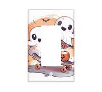 Halloween Ghosts Light Switch Cover Plates/Outlet Covers, Orange Black Spooky Holiday for Home Decor, Thermoplastic, Standard Size Single Rocker