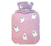 Halloween Ghosts Pink Stars Hot Water Bottle with Cover for Pain Relief Hot Pack for Shoulder Pain, 1L