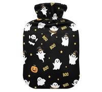 Halloween Ghosts Pumpkin Black Hot Water Bottle with Cover for Pain Relief Hot Pack for Period Cramps, 2L