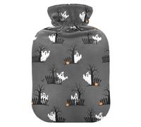 Halloween Ghosts Pumpkins Gray Hot Water Bottle with Cover for Pain Relief Heating Bottles for Sports Injuries, 2L