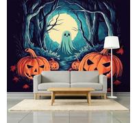 Halloween Ghosts Pumpkins Mural Wallpaper for Boys and Girls, Dark Purple Wall Mural Non-Woven Poster Photo Wallpaper Kids Fashion Home Decoration, 3D Wall Art 500 x 280 cm