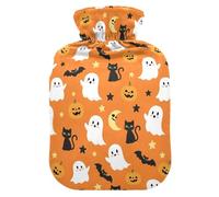 Halloween Ghosts Pumpkins Orange Hot Water Bottle with Cover for Pain Relief Bed Warmer Hot Water for Pregnant Women, 2L