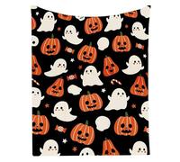 Halloween Ghosts Pumpkins Pattern Throw Blanket, Soft Lightweight Sofa Blanket, All Season Decorative Blanket for Living Room and Bedroom, Halloween Decorations (black)