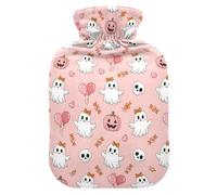 Halloween Ghosts Pumpkins Pink Hot Water Bottle with Cover for Pain Relief Hot Water Bed Warmer for Headaches, 2L
