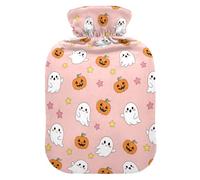 Halloween Ghosts Pumpkins Pink Hot Water Bottle with Cover for Pain Relief Hot Water Bed Warmer for Headaches Back Pain, 2L