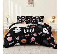 Halloween Ghosts Pumpkins Printed Comforter Set Bedding,Black Duvet Cover for Kids Teens Modern Bedroom Decor,230 × 220 cm Quilt Cover 3 Pcs with 2 Pillow Case