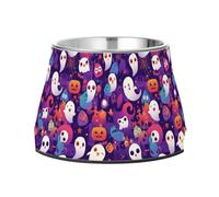 Halloween Ghosts Pumpkins Purple Bowls for Pets Non Skid Stainless Steel Cats Food Dish for Slow Feed Cats Comfort Feeding