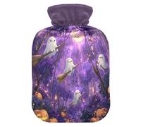 Halloween Ghosts Pumpkins Purple Hot Water Bottle with Cover for Pain Relief Feet Warmer for Women, 2L